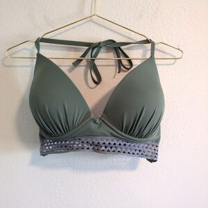 Shade & Shore Green Crochet-Look Bikini 34DD Tie Halter Open Back